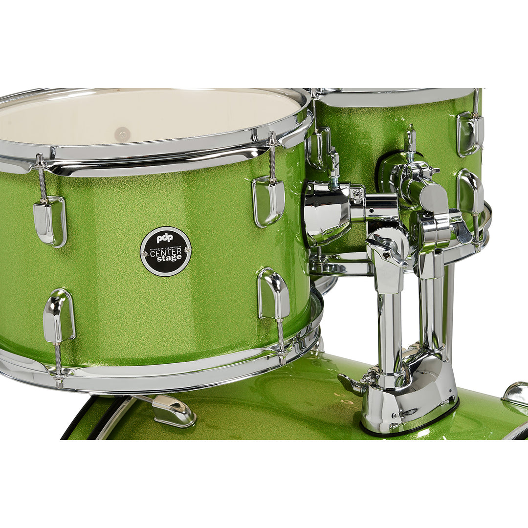 PDP Center Stage 5-Piece Complete Drum Kit w/ Hardware, Cymbals & Throne (7x10, 8x12, 12x14F, 14x20, 5x14 Snare) - Electric Green Sparkle