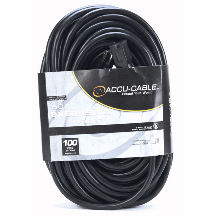 Accu-Cable AC Power Extension Cable 12-Gauge Black 100 Feet