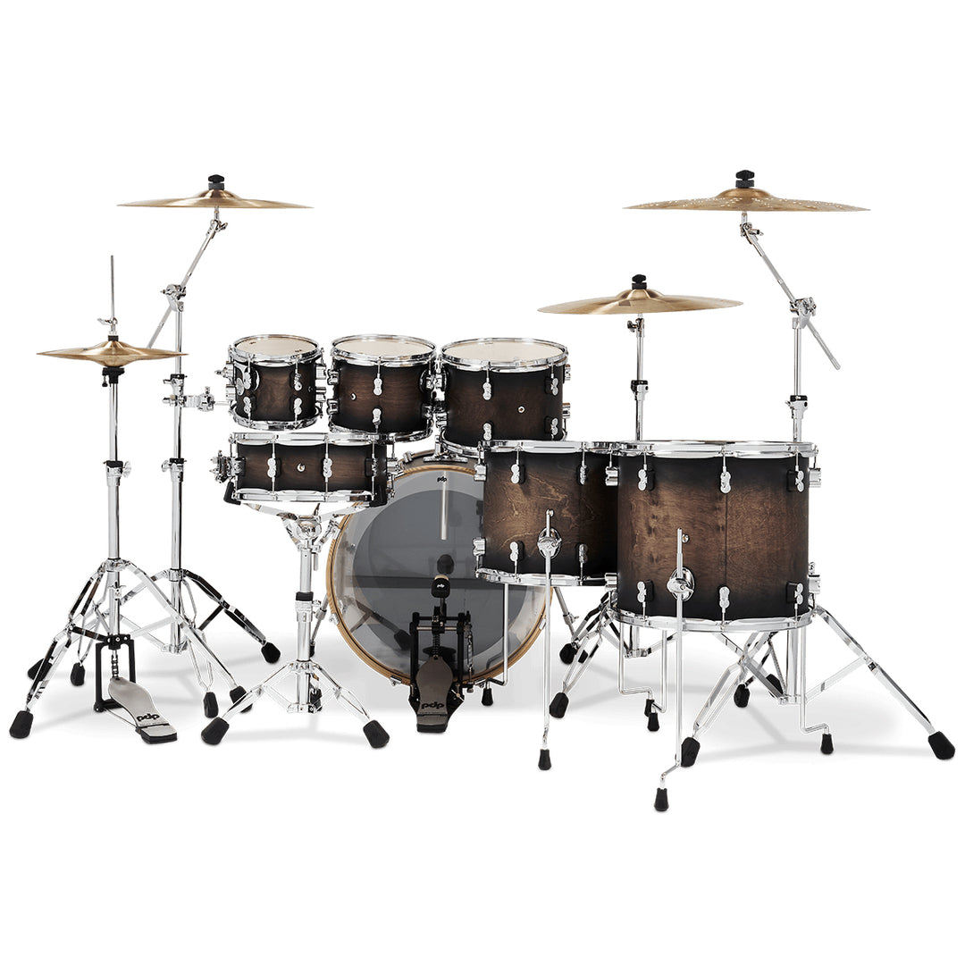 PDP Concept Maple Lacquer CM7 7-Piece Kit Shell Pack w/ Chrome Hardware (18x22 w/ BDM, 7x8, 8x10, 9x12, 12x14FT, 14x16FT, 5.5x14 Snare) - Satin Charcoal Burst