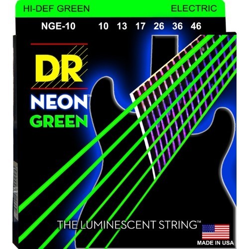 DR Strings NGE-10 (Medium) - Hi-Def NEON GREEN: Coated Electric: 10, 13, 17, 26, 36, 46