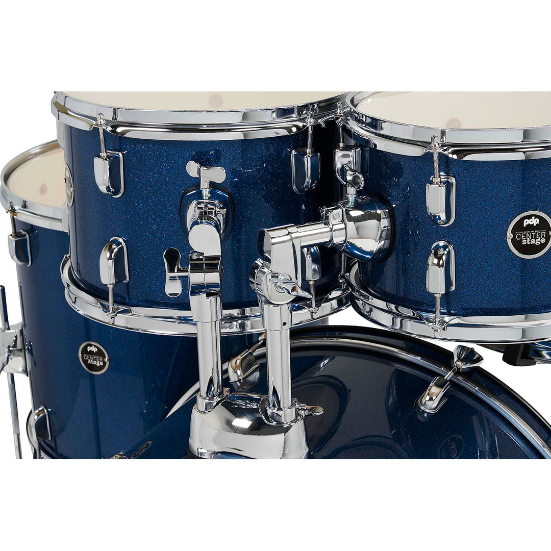PDP Center Stage 5-Piece Complete Drum Kit w/ Hardware, Cymbals & Throne (7x10, 8x12, 14x16F, 16x22, 5x14 Snare) - Royal Blue Sparkle