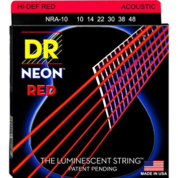 DR Strings NRA-10 (Extra Light) - Hi-Def NEON RED: Coated Acoustic: 10, 14, 22, 30, 38, 48