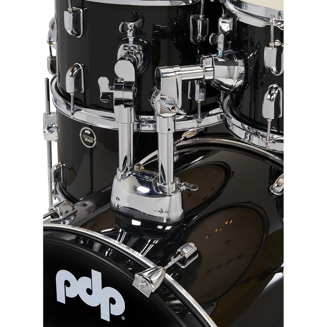 PDP Center Stage 5-Piece Complete Drum Kit w/ Hardware, Cymbals & Throne (7x10, 8x12, 12x14F, 14x20, 5x14 Snare) - Iridescent Black Sparkle