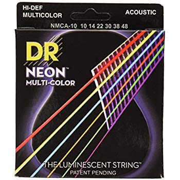 DR Strings NMCA-10 (Extra Light) - Hi-Def NEON Multi-Color: Coated Acoustic: 10, 13, 22, 30, 38, 48