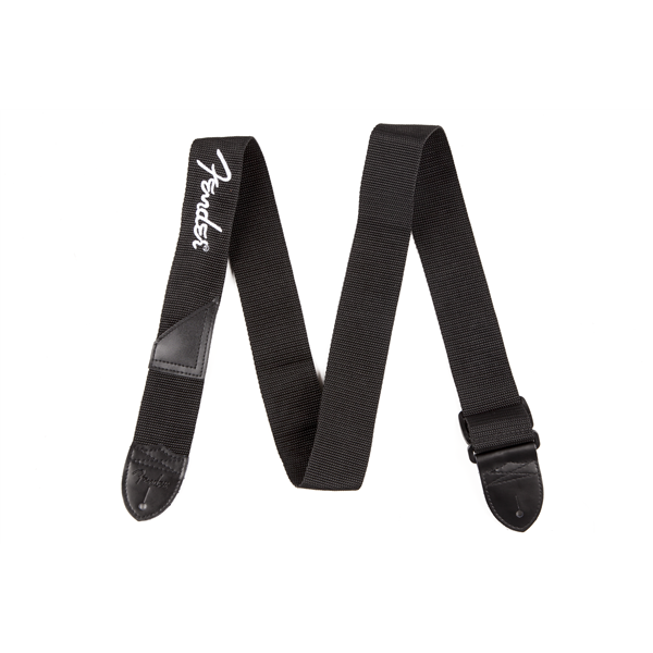 Fender Black Polyester Logo Straps - Black with White Logo
