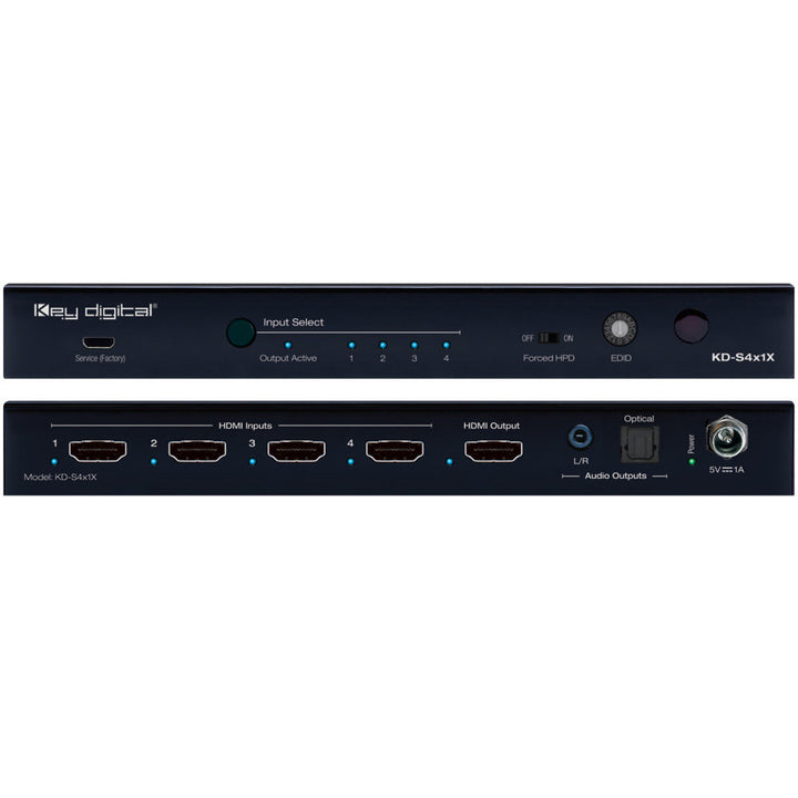 Key Digital KD-S4x1X 4x1 4K/18G HDMI Switcher with L/R & Optical Audio De-Embed Output
