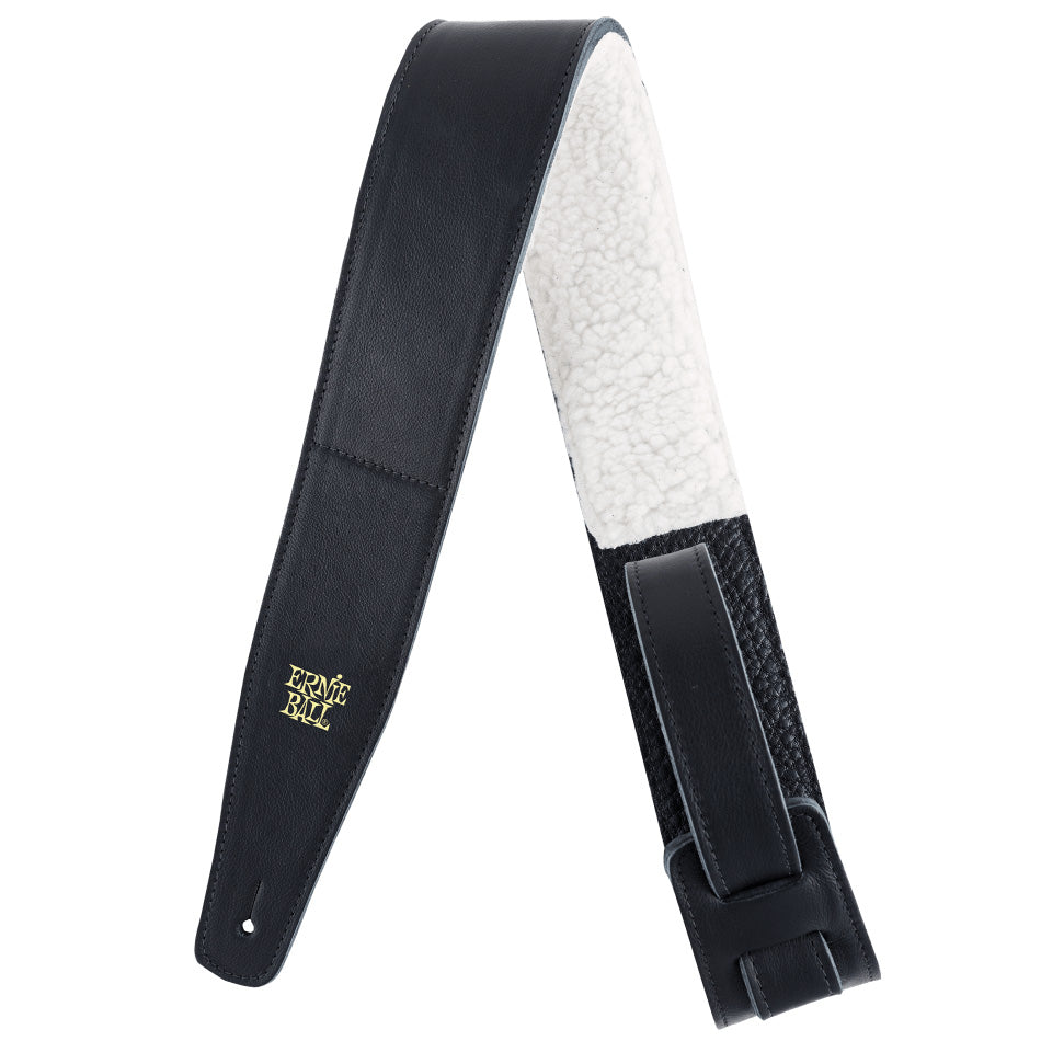 Ernie Ball Adjustable 2.5” Italian Leather Strap w/ Fur Padding - Black