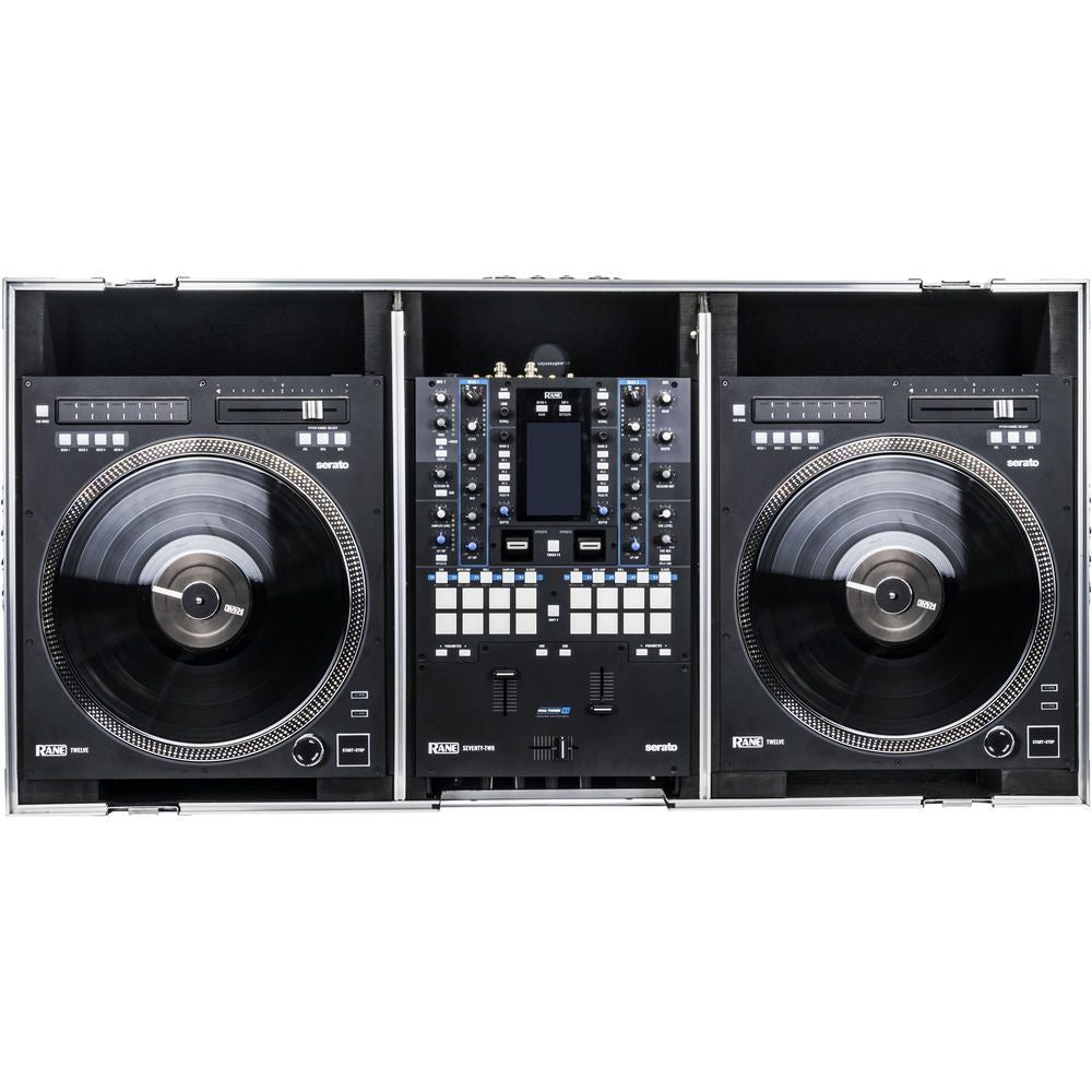 Odyssey FZGSRANE1272W Flight Zone Glide Style DJ Coffin Case for Rane Twelve and Seventy-Two - Silver and Black