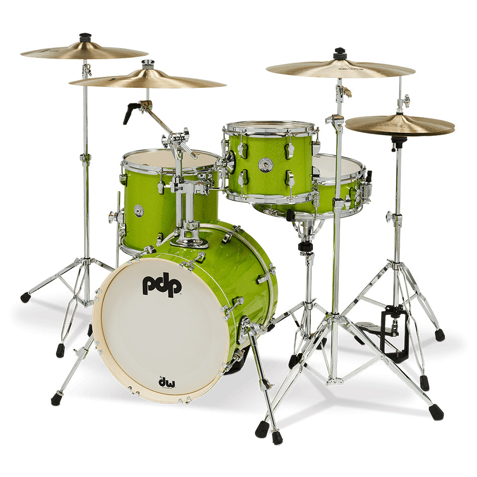 PDP-PDNY1604EL- PDP New Yorker 4-Piece Kit FinishPly Shell Pack (14x16 w/ BDM, 8x10, 12x13FT, 5x14 Snare) - Electric Green Sparkle