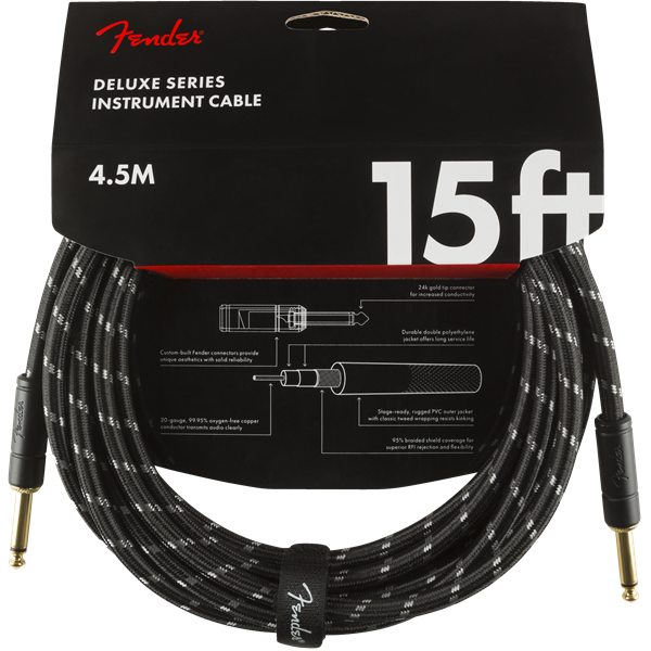 Fender Deluxe Series Instrument Cable, Tweed - Black Tweed - 15ft