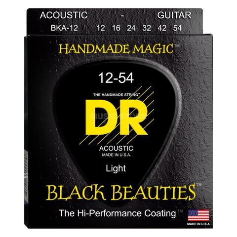 DR Strings BKA-12 (Light) - BLACK BEAUTIES - BLACK Coated Acoustic: 12, 16, 24, 32, 42, 54