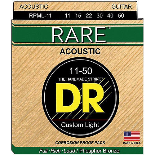 DR Strings RPML-11 (Custom Light) - RARE - Phosphor Bronze Acoustic: 11, 15, 22, 30, 40, 50