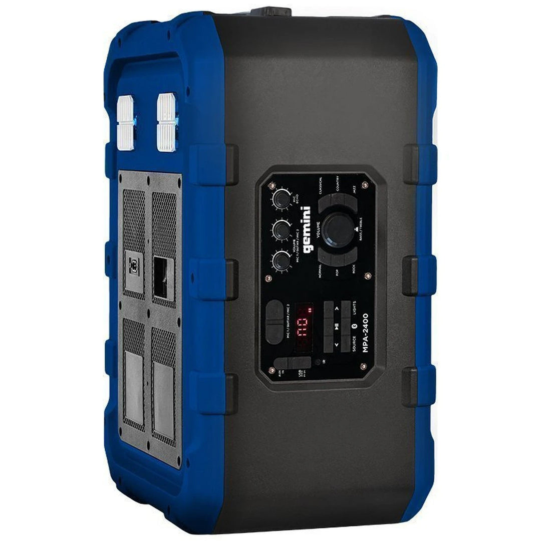 Gemini MPA-2400 Weather-Resistant Battery-Powered Trolley Speaker w/ Bluetooth and LED Light - Blue