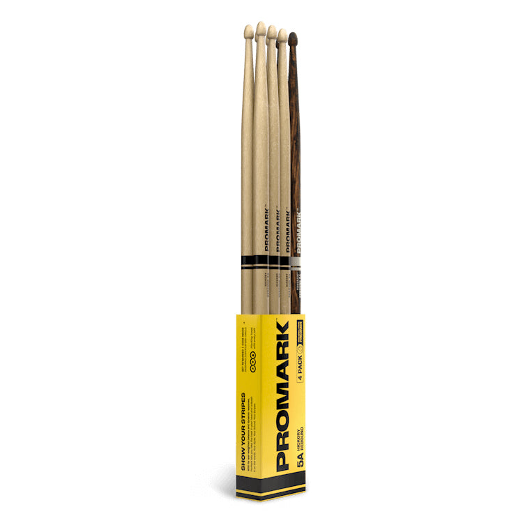 Promark RBH565AW-4PFG REBOUND 5A Lacquered Hickory Drumsticks (Bonus 4-Pack)