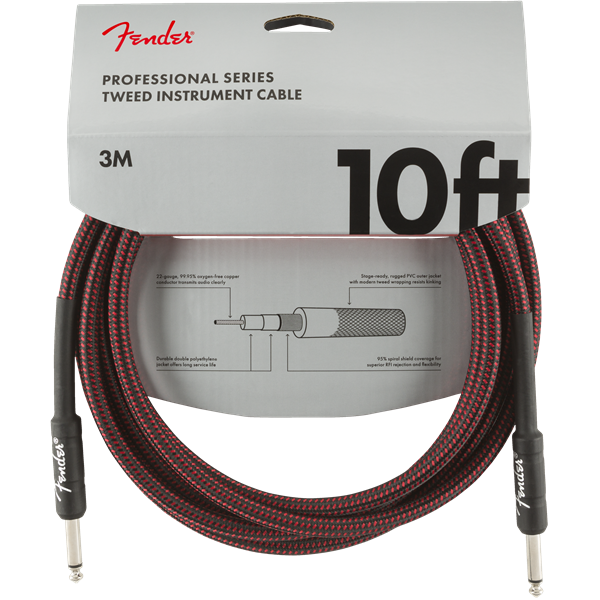 Fender Professional Series Instrument Cable, Red Tweed - 10ft