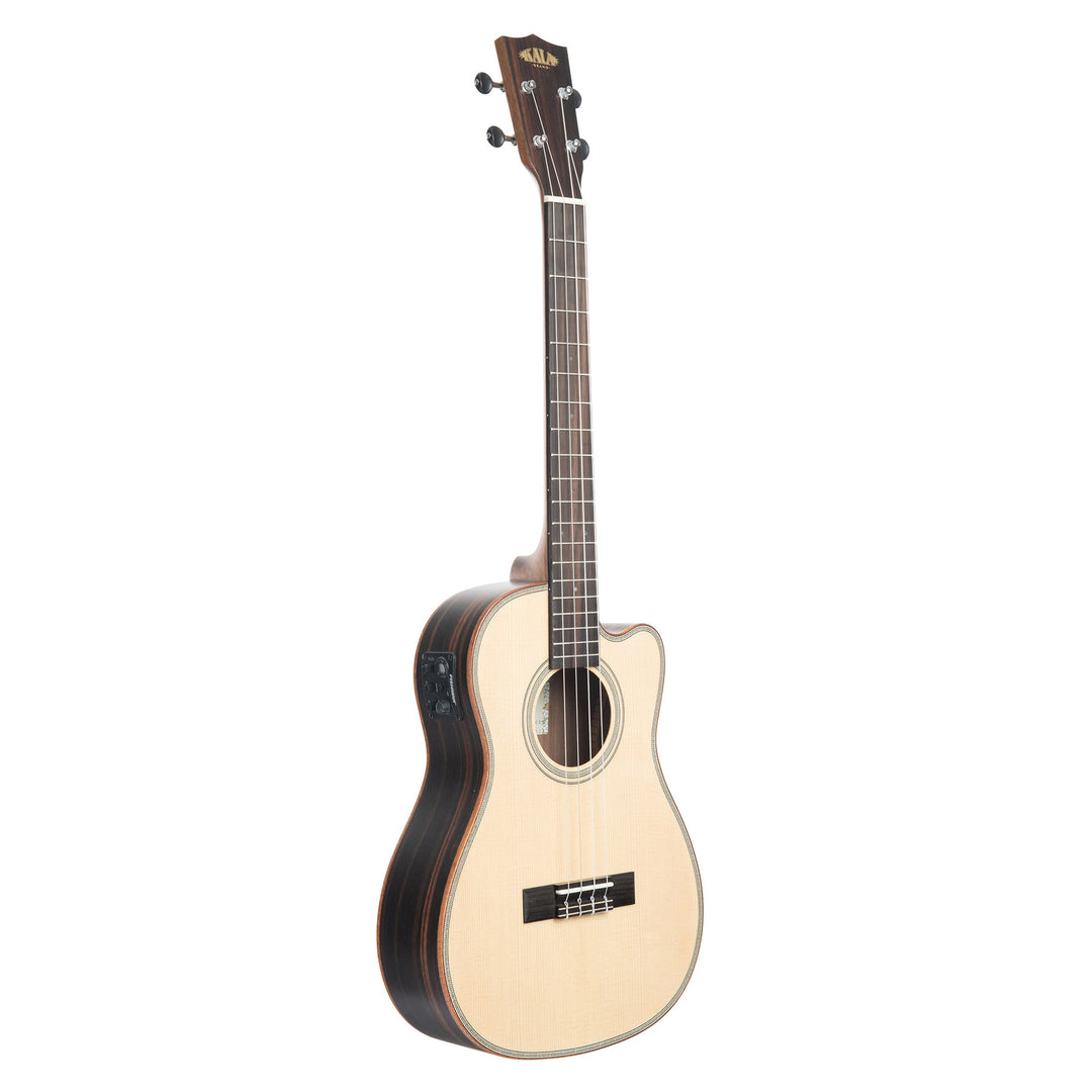 Kala KA-SSEBY-B-CE Solid Spruce Top Striped Ebony Baritone Ukulele w/ Cutaway & Electronics