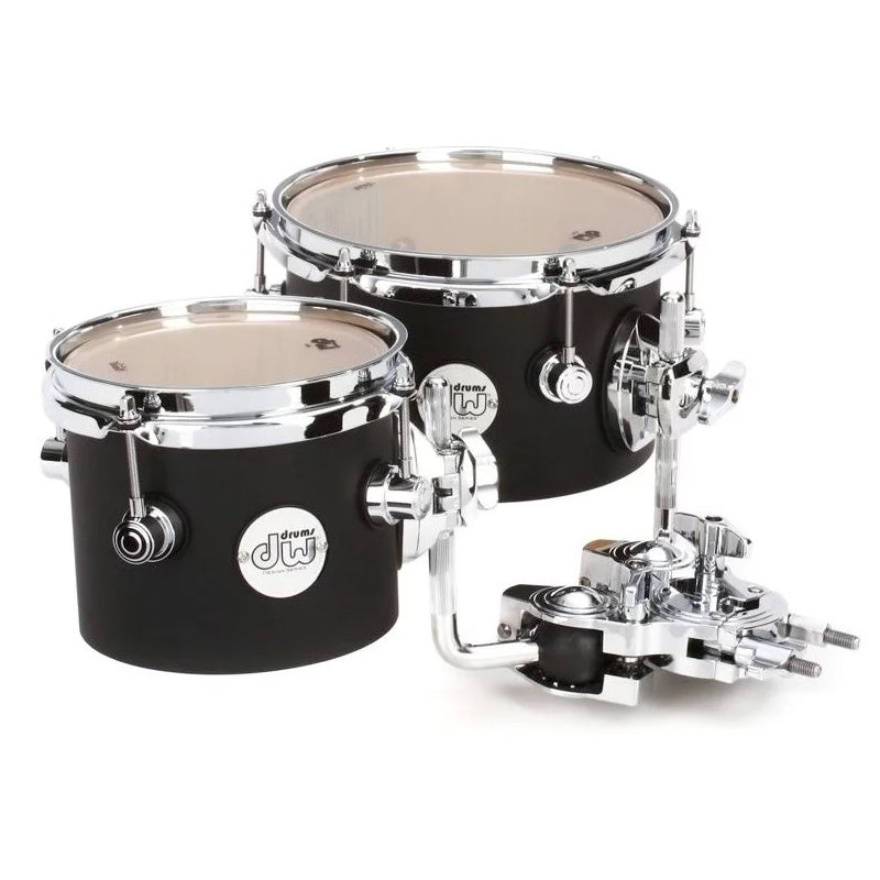 DW Design Series Concert Tom Set Matte Lacquer w/ Double Tom Clamp (5x6 & 5x8) - Black Satin