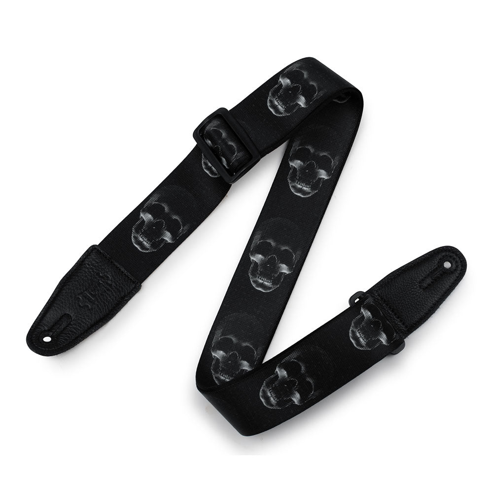Levy's MPD2-112 Polyester 2” Guitar Strap - Black & White Scanned Skull Motif