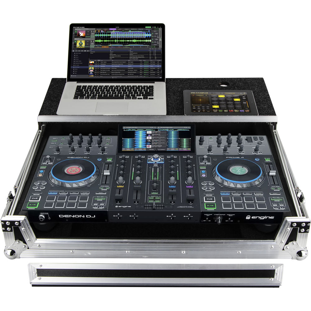 Odyssey FZGSPRIME4 Flight Zone Glide Style Case for Denon Prime 4 DJ Controller - Silver and Black
