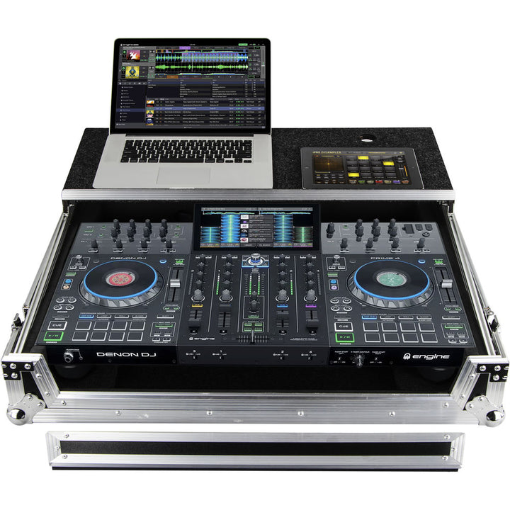 Odyssey FZGSPRIME4 Flight Zone Glide Style Case for Denon Prime 4 DJ Controller - Silver and Black
