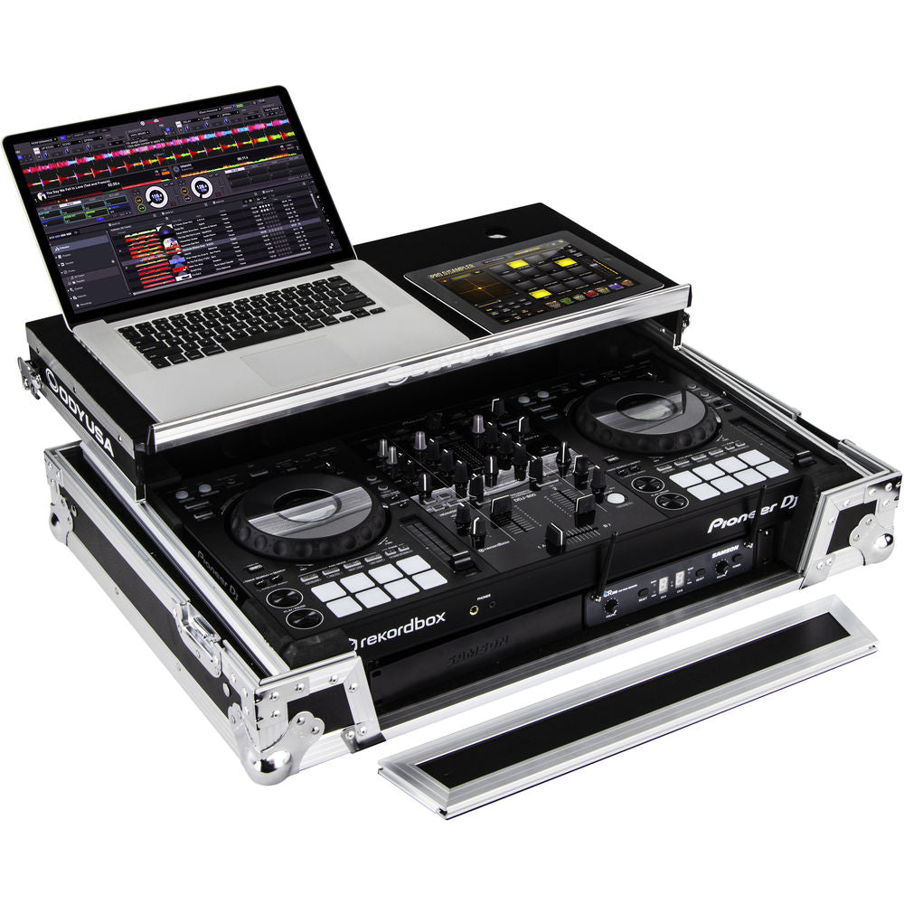 Odyssey FZGSPIDDJ8001 Flight Zone Glide Style Flight Case for Pioneer DDJ-800 w/ 2U Rack - Silver