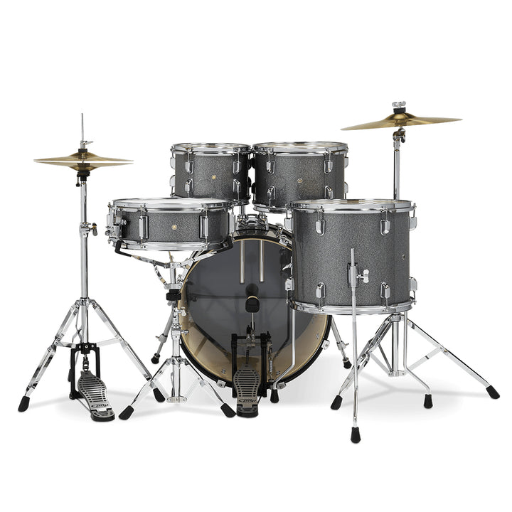 PDP PDCE2015KTSS 5 Piece Center Stage Series Complete Acoustic Drum Kit w/ 20" Kick, Hardware, Cymbals, and Throne - Silver Sparkle