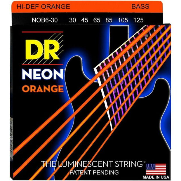 DR Strings NOB6-30 (Medium 6's) - Hi-Def NEON ORANGE: Coated Bass Strings: 30, 45, 65, 85, 105, 125