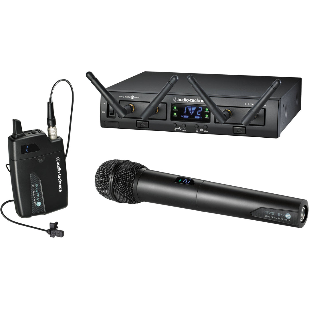Audio-Technica ATW-1312 System 10 PRO Dual Digital Wireless Rackable System - ATW-T1002 Handheld and 2x MT830cW Lavalier Mics