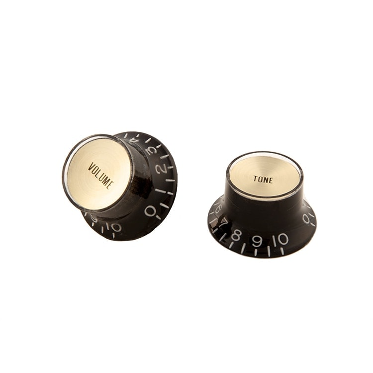 Gibson Top Hat Tone & Volume Knob Set - Black w/ Gold inserts