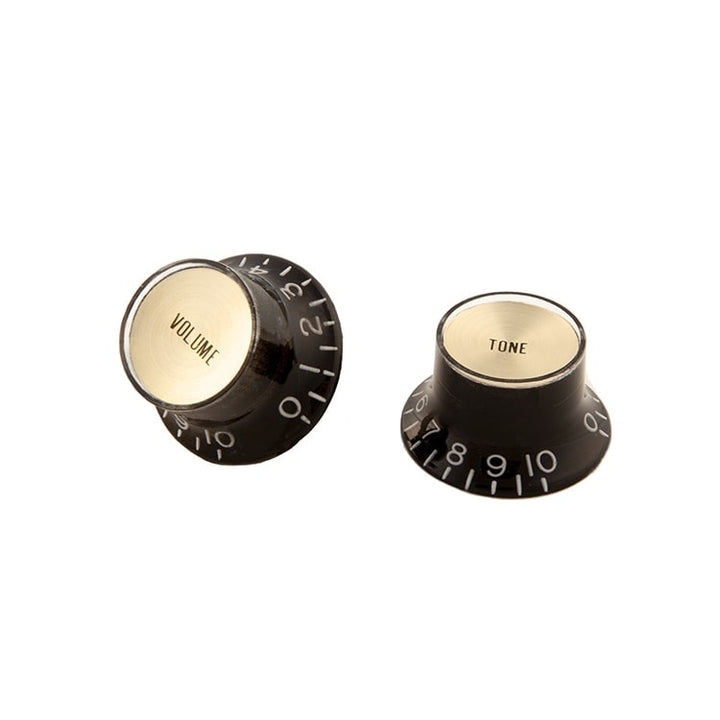 Gibson Top Hat Tone & Volume Knob Set - Black w/ Gold inserts