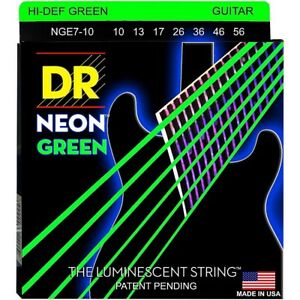 DR Strings NGE7-10 (7 String Medium) - Hi-Def NEON GREEN: Coated Electric: 10, 13, 17, 26, 36, 46, 56