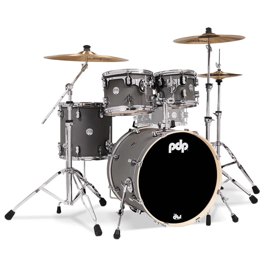 PDP Concept Maple Finish Ply CM Fusion Kit Shell Pack w/ Chrome Hardware (16x20 w/ BDM, 8x10, 9x12, 14x14FT) - Satin Pewter