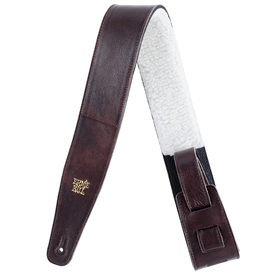 Ernie Ball Adjustable 2.5” Italian Leather Strap w/ Fur Padding - Chestnut