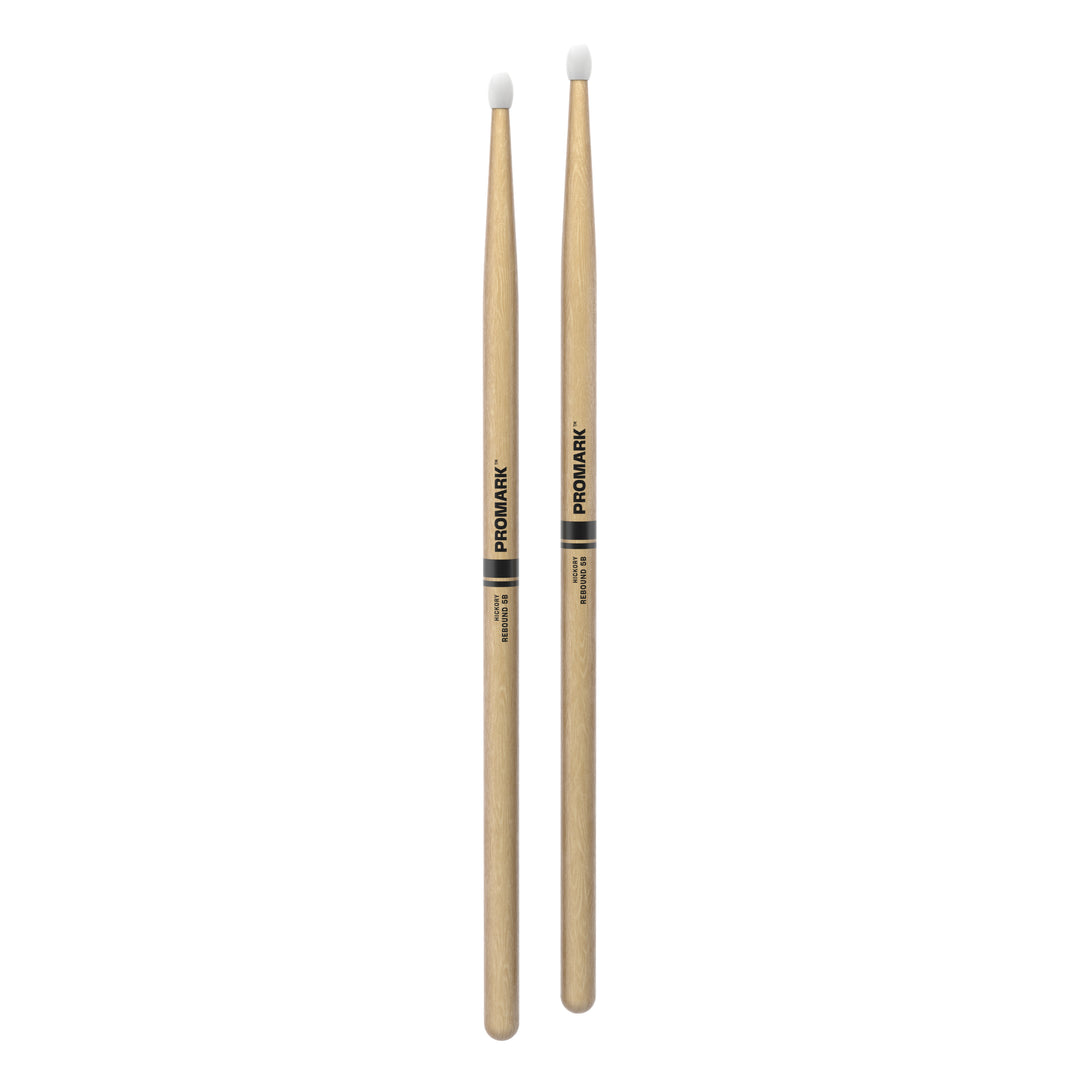 Promark RBH595N-Promark Rebound 5B Hickory Drumsticks, Oval Nylon Tip