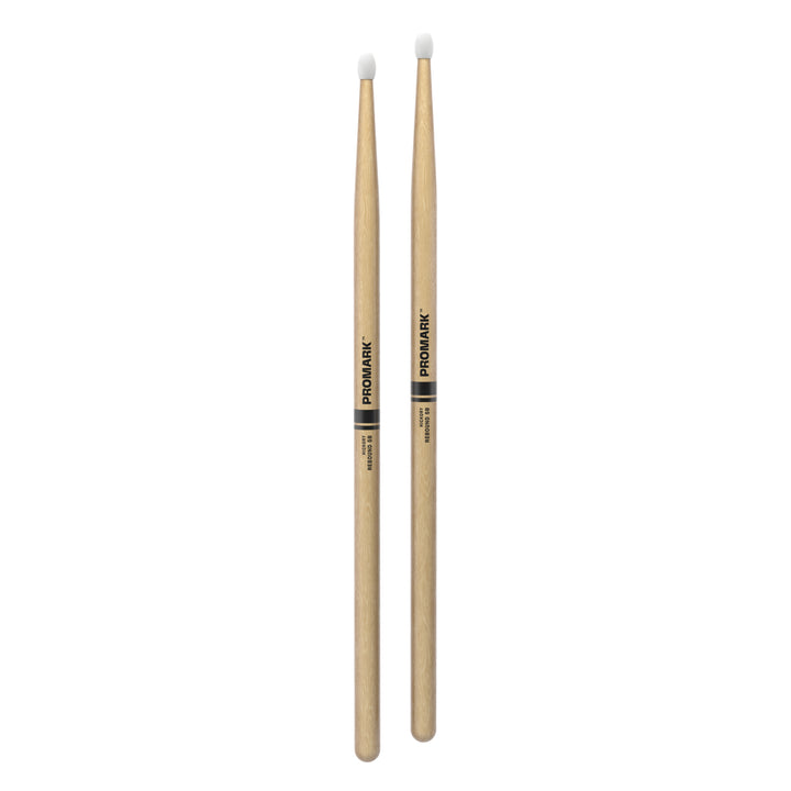 Promark RBH595N-Promark Rebound 5B Hickory Drumsticks, Oval Nylon Tip