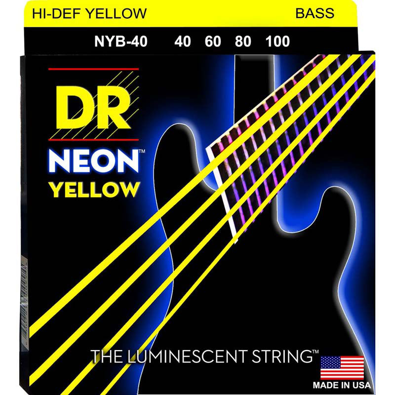 DR Strings NYB-40 (Light) - Hi-Def NEON YELLOW: Coated Bass Strings: 40, 60, 80, 100