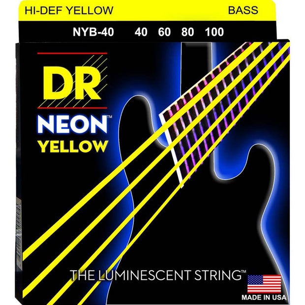 DR Strings NYB-40 (Light) - Hi-Def NEON YELLOW: Coated Bass Strings: 40, 60, 80, 100
