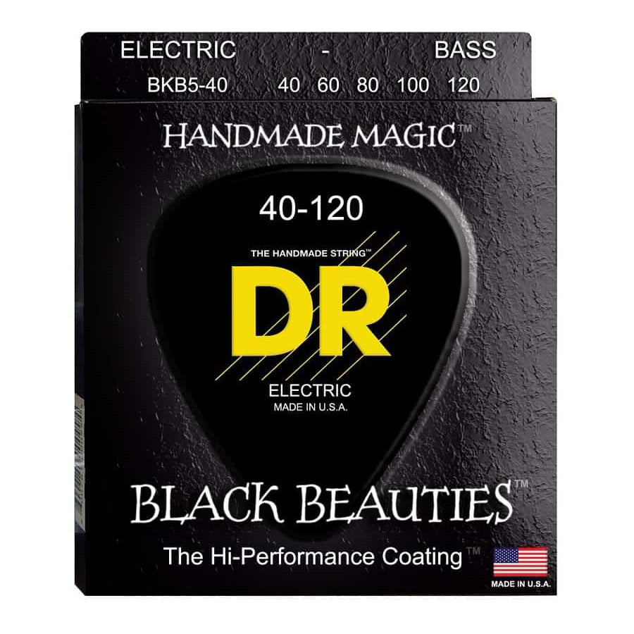 DR Strings BKB5-40 (Medium 5's) - BLACK BEAUTIES  - BLACK Coated Bass: 40, 60, 80, 10, 120