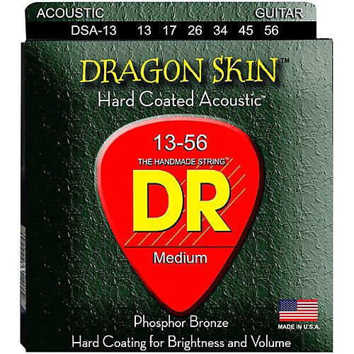 DR Strings DSA-13 (Medium) - Dragon Skin Clear Coated Acoustic: 13, 17, 26, 34, 45, 56