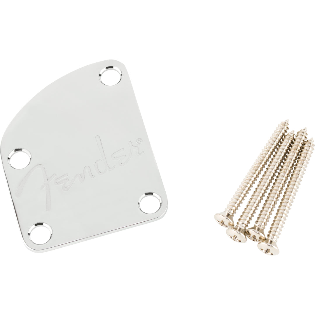 Fender 4-Bolt Deluxe Series Contoured Neck Plate w/ Logo - Chrome