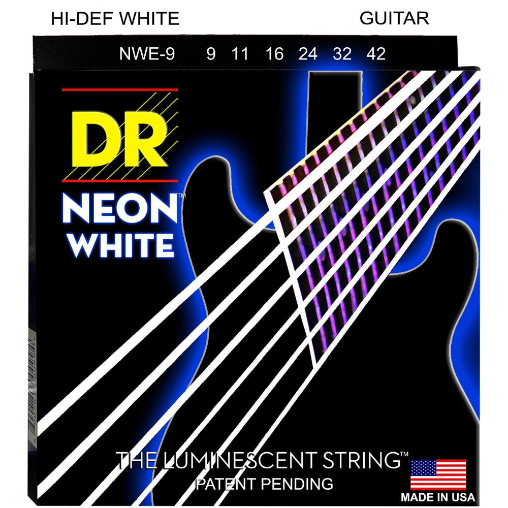 DR Strings NWE-9 (Light) - Hi-Def NEON WHITE:  Coated Electric: 9, 11, 16, 24, 32, 42