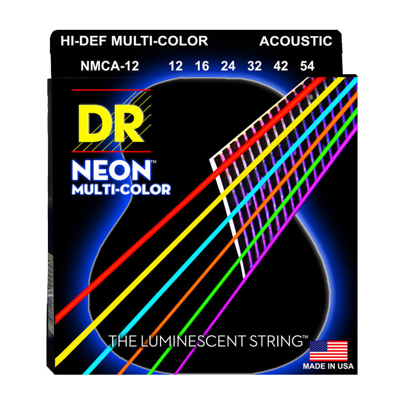 DR Strings NMCA-12 (Light) - Hi-Def NEON Multi-Color: Coated Acoustic: 12, 16, 24, 32, 42, 54