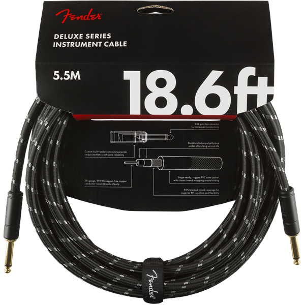 Fender Deluxe Series Instrument Cable, Tweed - Black Tweed - 18.6ft