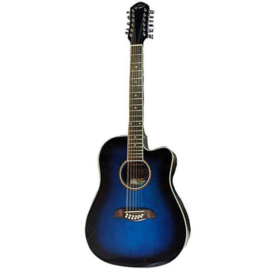 Oscar Schmidt OD312CETBL-A Acoustic Guitar 12-String Dreadnought Trans Blue Barcus Berry EQ4T