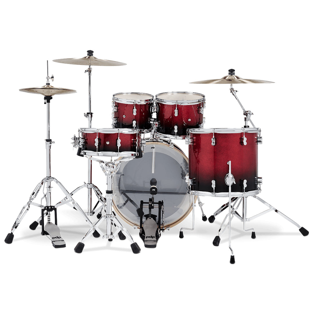 PDP Concept Maple Lacquer CM5 5-Piece Kit Shell Pack w/ Chrome Hardware (18x22 w/ BDM, 8x10, 9x12, 14x16FT, 5.5x14 Snare) - Red to Black Fade