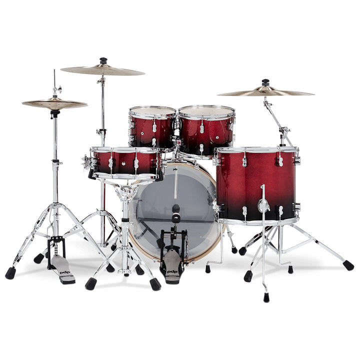 PDP Concept Maple Lacquer CM5 5-Piece Kit Shell Pack w/ Chrome Hardware (18x22 w/ BDM, 8x10, 9x12, 14x16FT, 5.5x14 Snare) - Red to Black Fade
