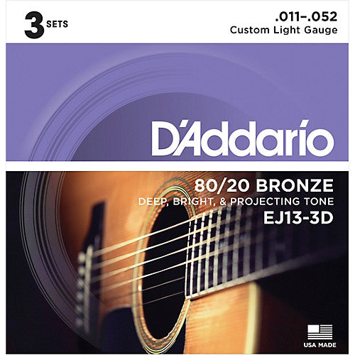 D'Addario EJ13-3D - 3-PACK ACOUS 80/20 BR CST LITE