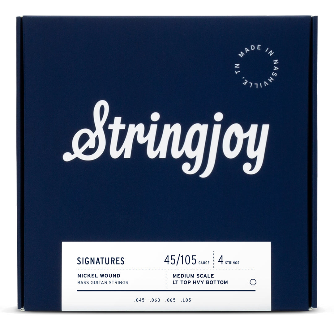 Stringjoy Light Top / Heavy Bottom Gauge (45-105) 4 String Medium Scale Nickel Wound Bass Guitar Strings