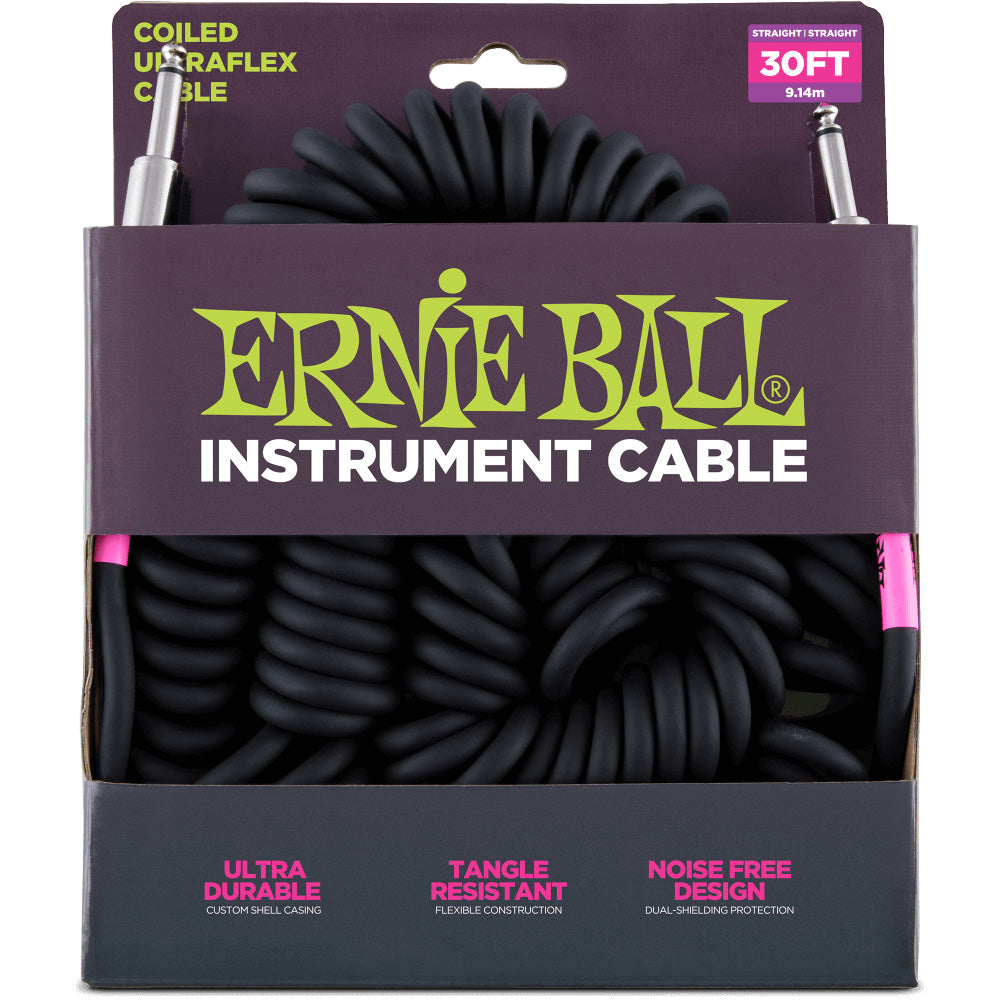 Ernie Ball Coiled Instrument Cable Straight/Straight Black - 30’