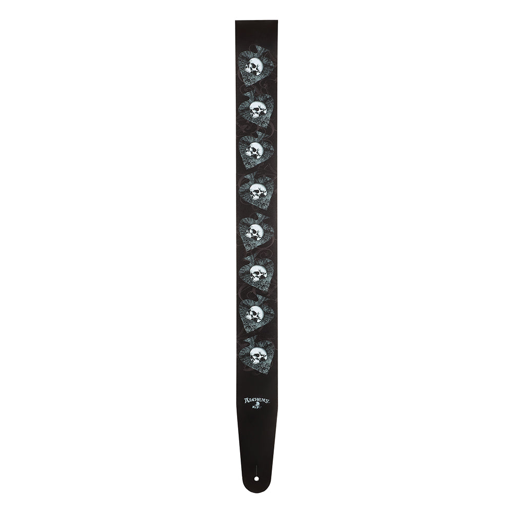 D'Addario ALCHEMY LEATHER GUITAR STRAP - SKULLS IN SPADES